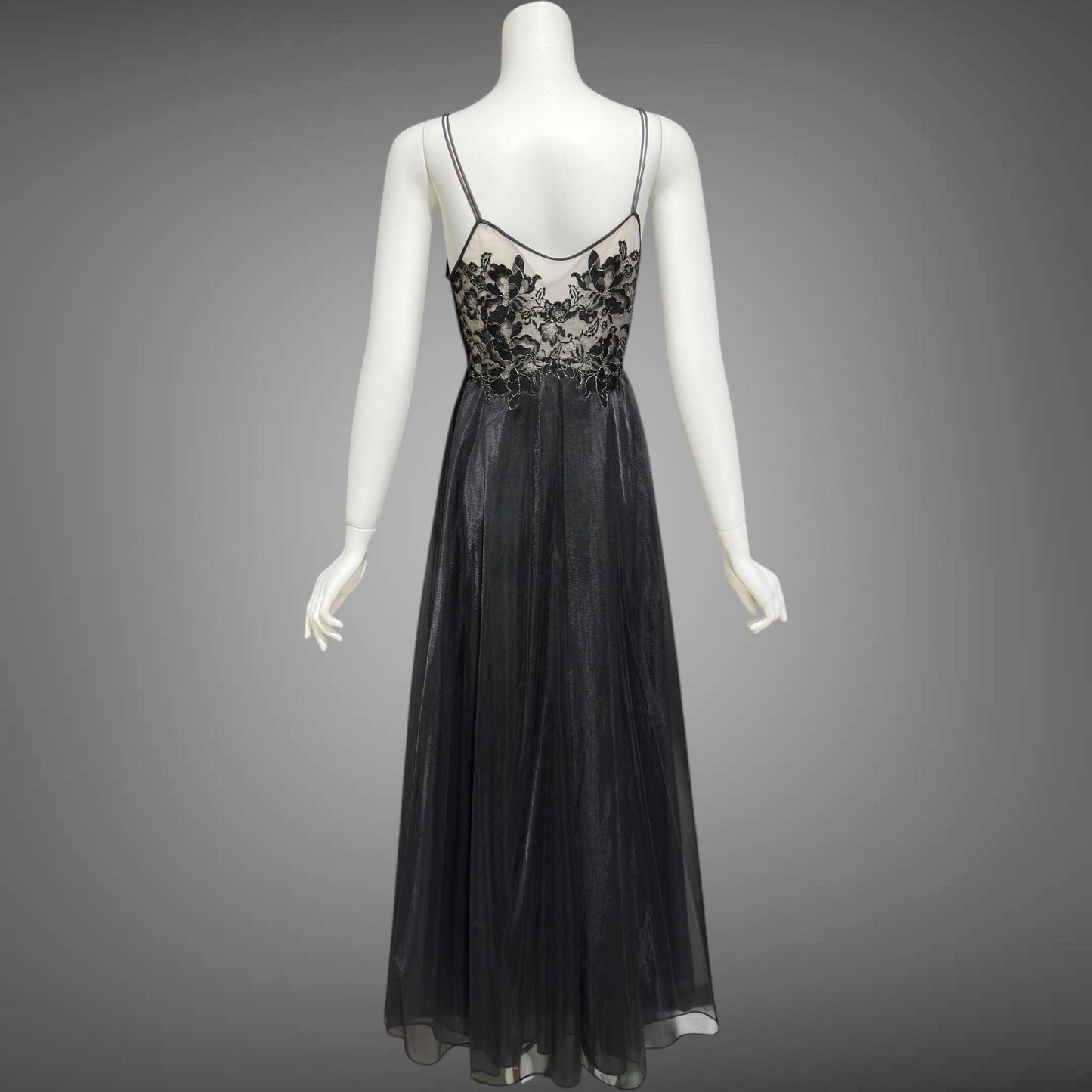 VANITY FAIR, vintage 1950s Nightgown Slip Dress, Dramatic black and silver double layer full sweep gown