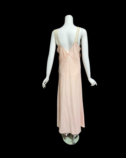 1940s vintage Nightgown slip dress, Custom Made pink bias cut lacy slip dress