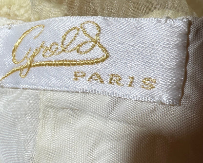 CYRELD PARIS, vintage 1970s yellow chiffon evening dress, WERLE Beverly Hills sheer bishop sleeves
