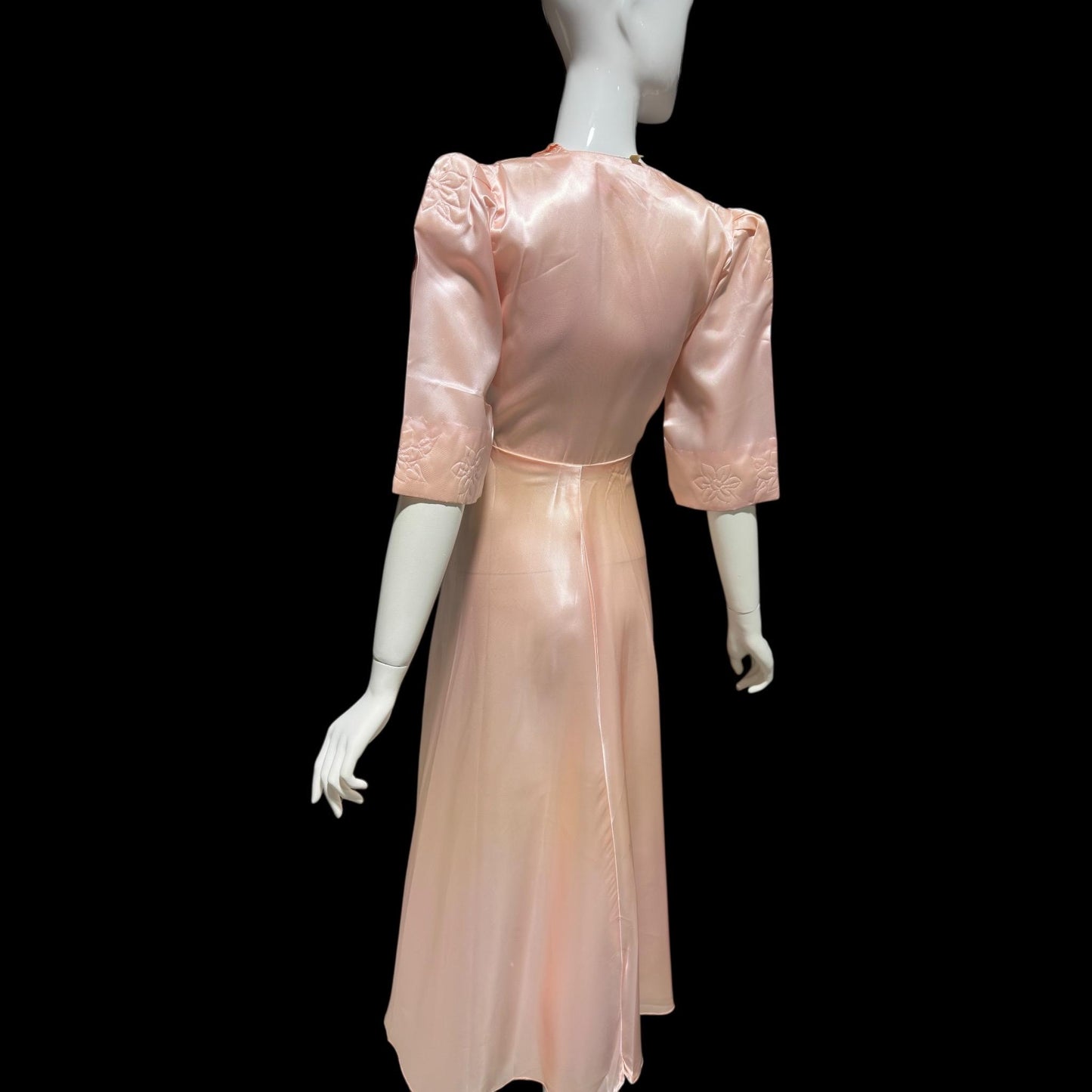 ANITA vintage 1940s Dressing Gown Robe, Made in Cuba Shiny Satin Pink Wrap Housecoat