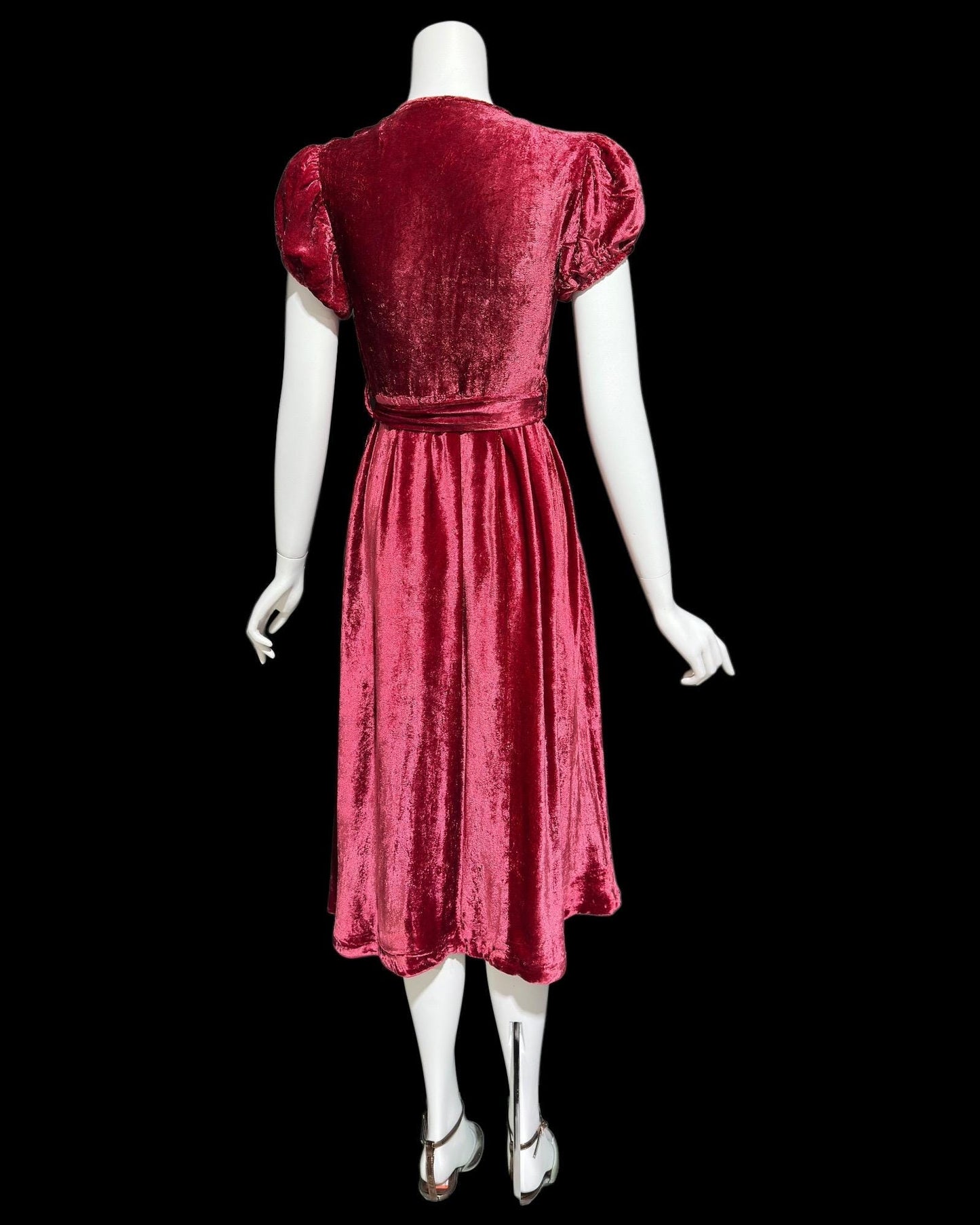 1940s vintage Cranberry red crushed velvet cocktail party dress