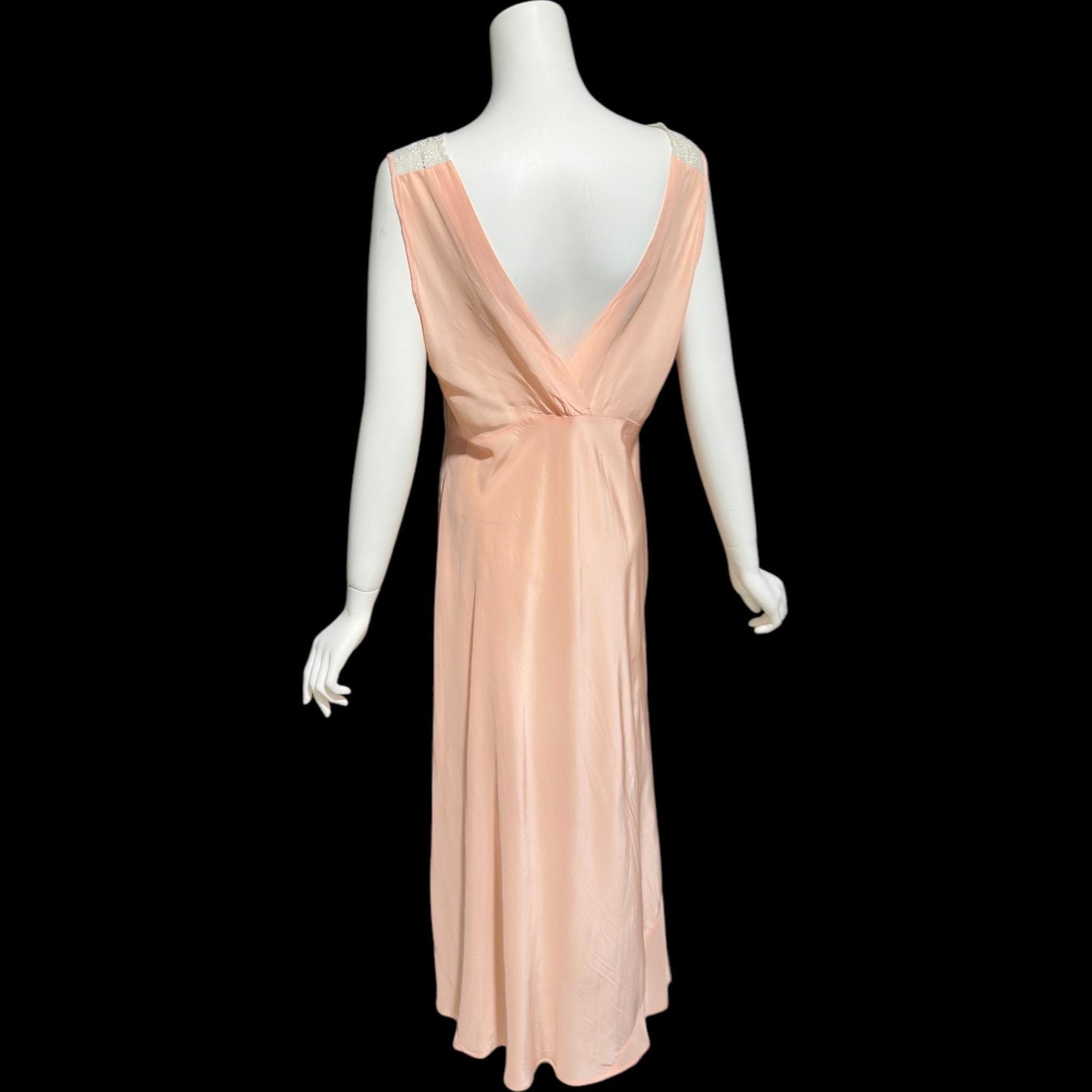LAURA LANE, vintage 1940s nightgown slip dress, Shiny petal pink bias cut night dress, full length
