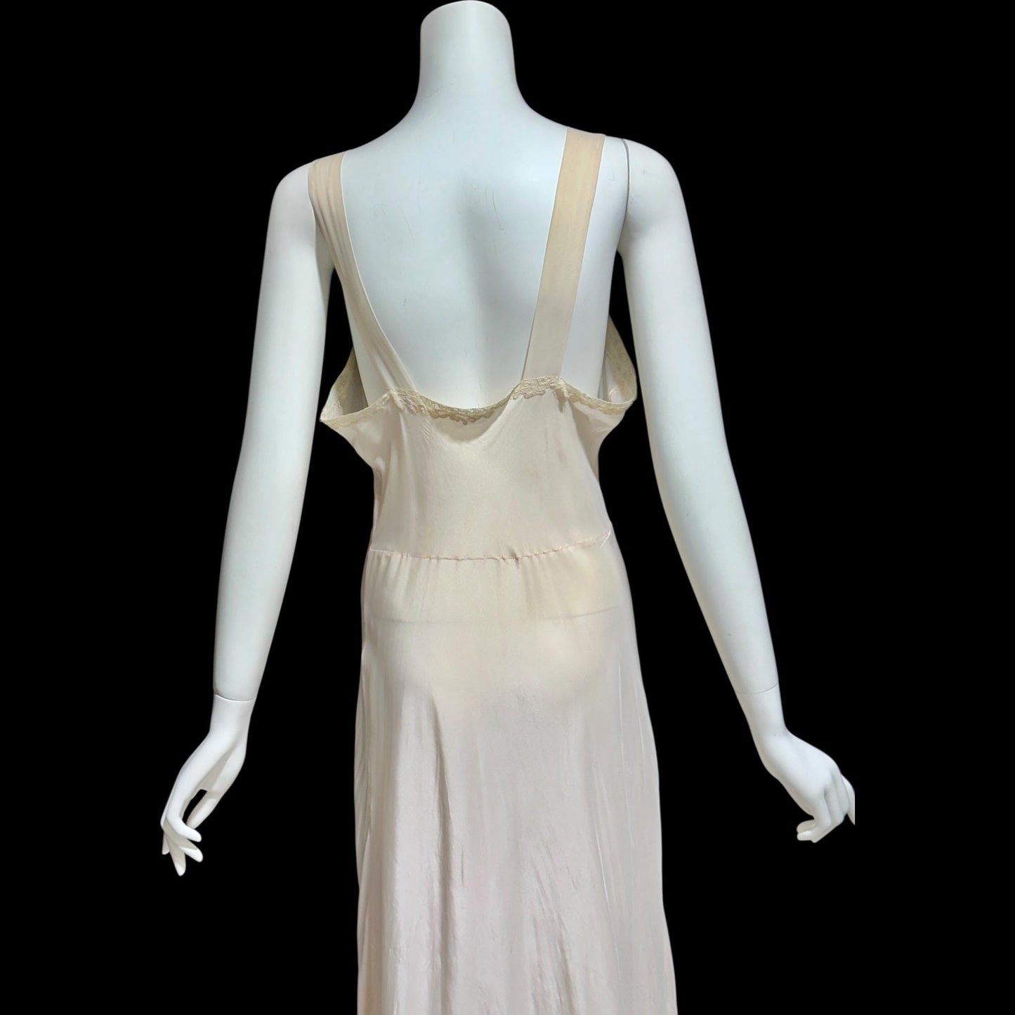1930s Rayon & Silk Slip Dress: Vintage Bias Cut Pale Pink Nightgown, Lace Trim