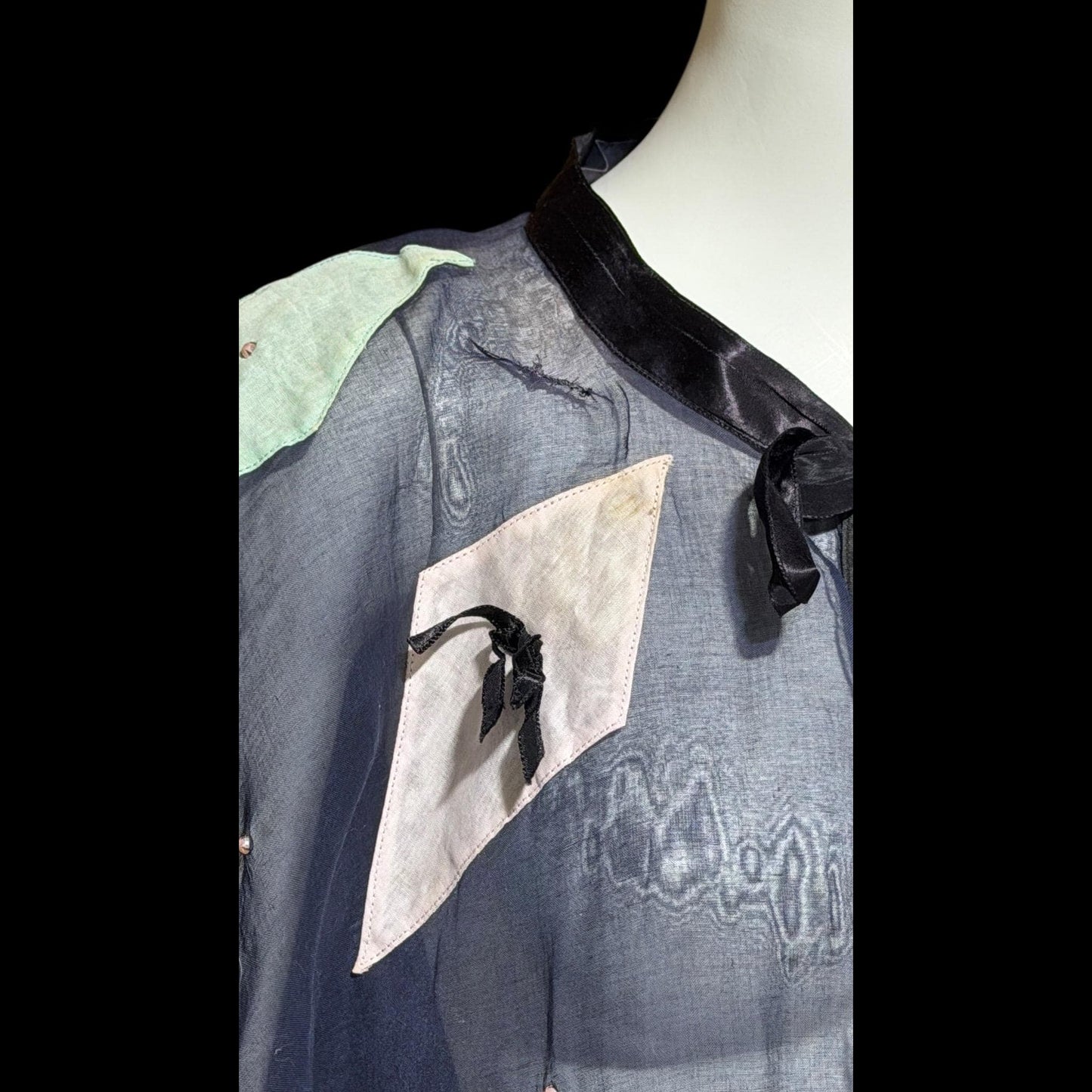 1930s Vintage collar capelet, navy blue organza harlequin shoulder cover