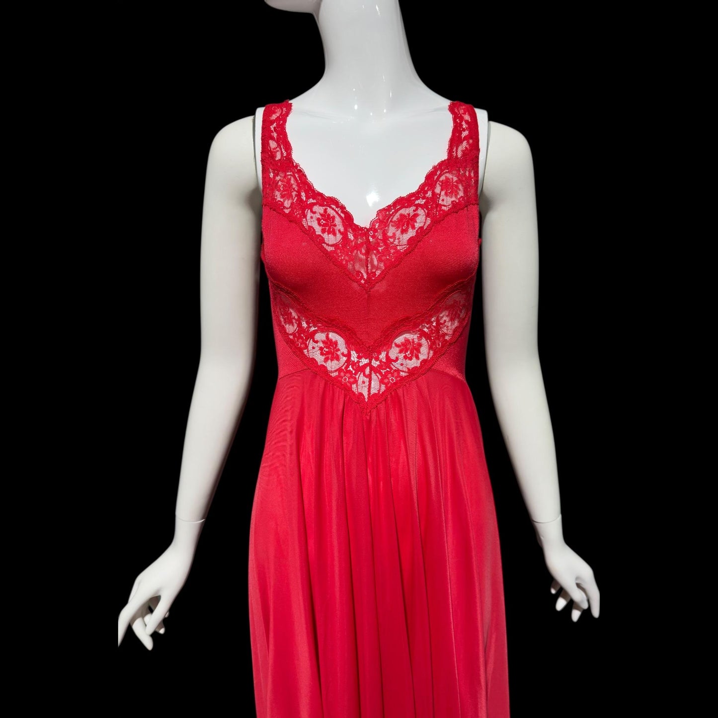 OLGA vintage 1980s nightgown slip dress, 9295 Bodysilk Lipstick Red full sweep night gown dress, stretchy