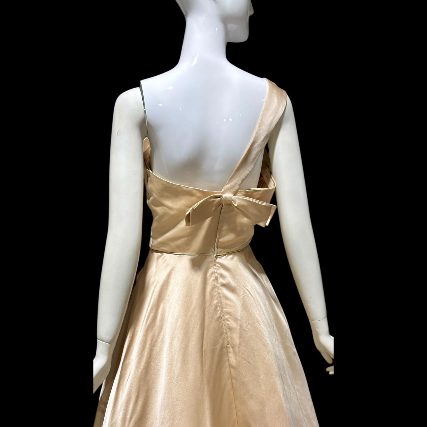 NAN DUSKIN vintage Evening Dress Ball Gown: 1940s Almond Taupe All Silk one shoulder gown