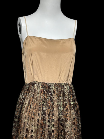 MOLLIE PARNIS, vintage 1970s evening dress, brown silk blouson formal gown