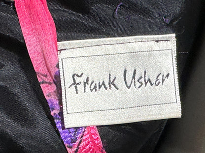 FRANK USHER LONDON, vintage 1980s evening dress, jewel tone floral chiffon with gold metallic