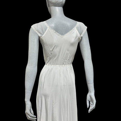 ARISTOCRAFT vintage 1940s nightgown slip dress, white sheer lace gown, bridal negligee lingerie dress