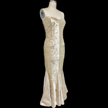 EAVIS & BROWN vintage 1990s evening dress, Beaded all silk strapless mermaid slip dress
