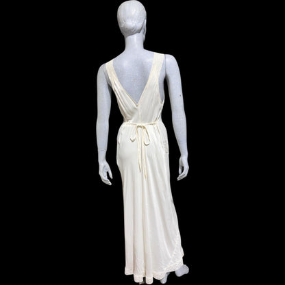 LADY DUFF Vintage 1940s Nightgown Robe Set, Bridal White Peignoir Dressing Gown & Slip Lingerie Dress