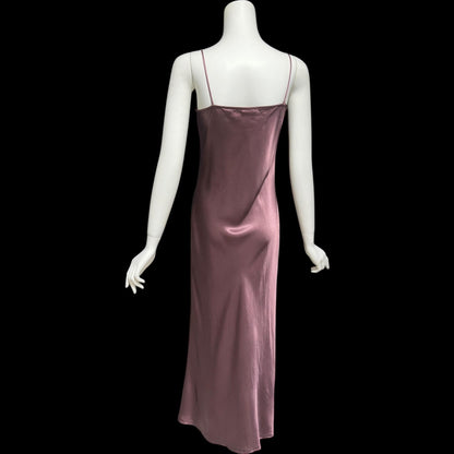 BONNIE STRAUSS vintage 1990s evening slip dress, shiny satin bias cut sheath embroidered 1940s style gown
