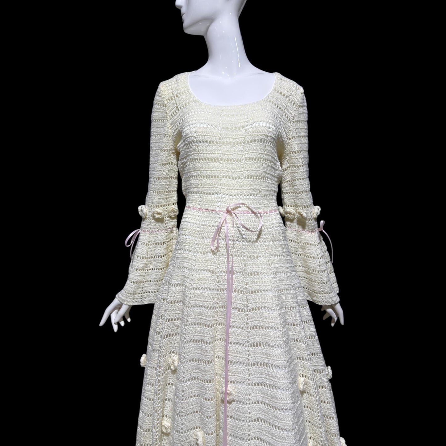 1970s Vintage evening wedding Dress: Hand crochet Mexican style Bohemian Gown - STRETCHY Large