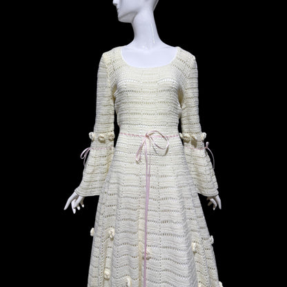 1970s Vintage evening wedding Dress: Hand crochet Mexican style Bohemian Gown - STRETCHY Large