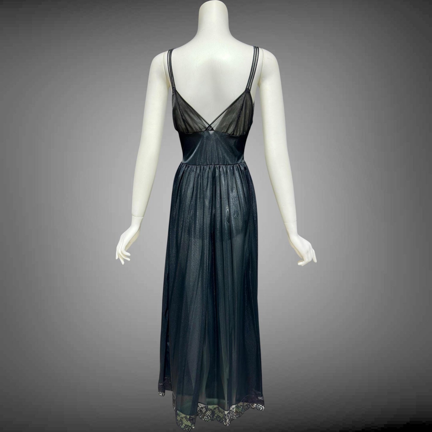 Rogers vintage 1950s Black Lace Nylon Nightgown Slip Dress