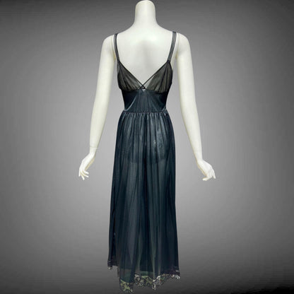 Rogers vintage 1950s Black Lace Nylon Nightgown Slip Dress