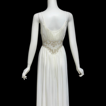 ROGERS vintage 1950s nightgown slip dress, ethereal white chiffon full length wedding night gown