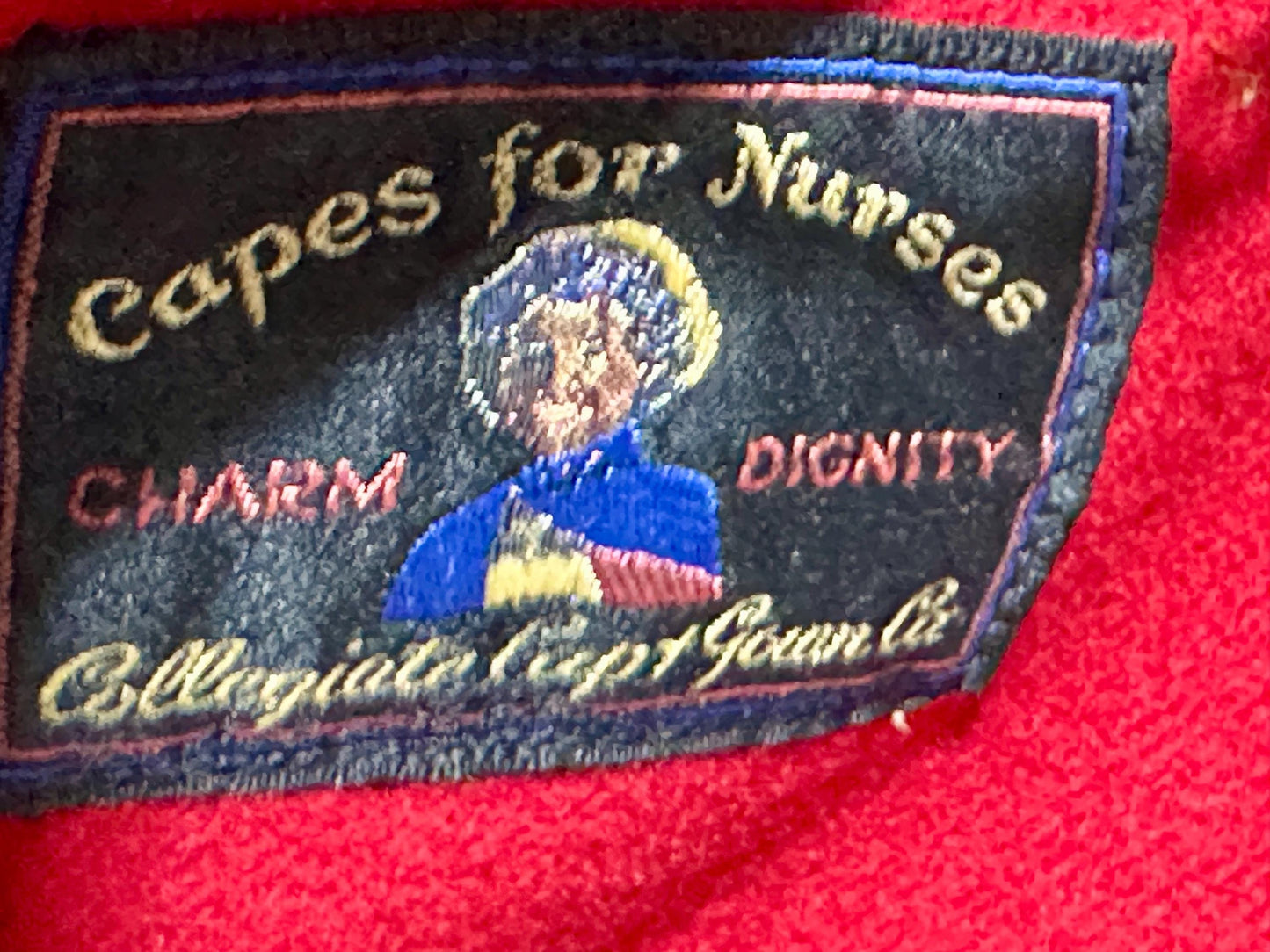 1940s vintage nurses cape, Collegiate Cap & Gown, WWII Navy Blue and red wool Nurses Cape