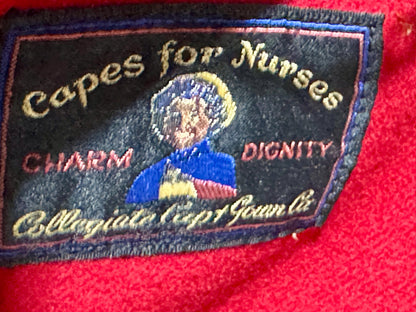1940s vintage nurses cape, Collegiate Cap & Gown, WWII Navy Blue and red wool Nurses Cape