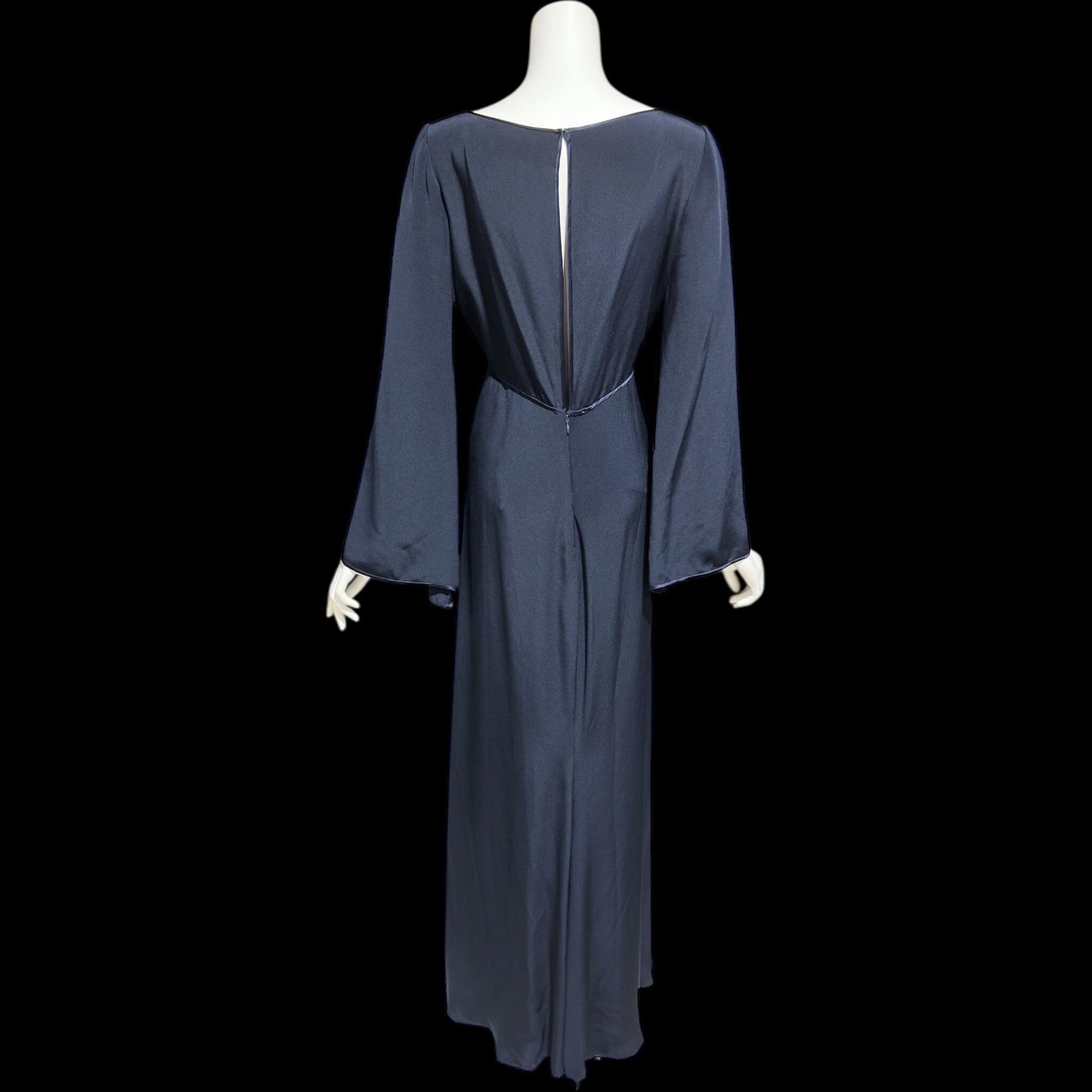 PILAR ROSSI COUTURE, vintage 1990s evening dress, Midnight Blue Long Sleeve gown