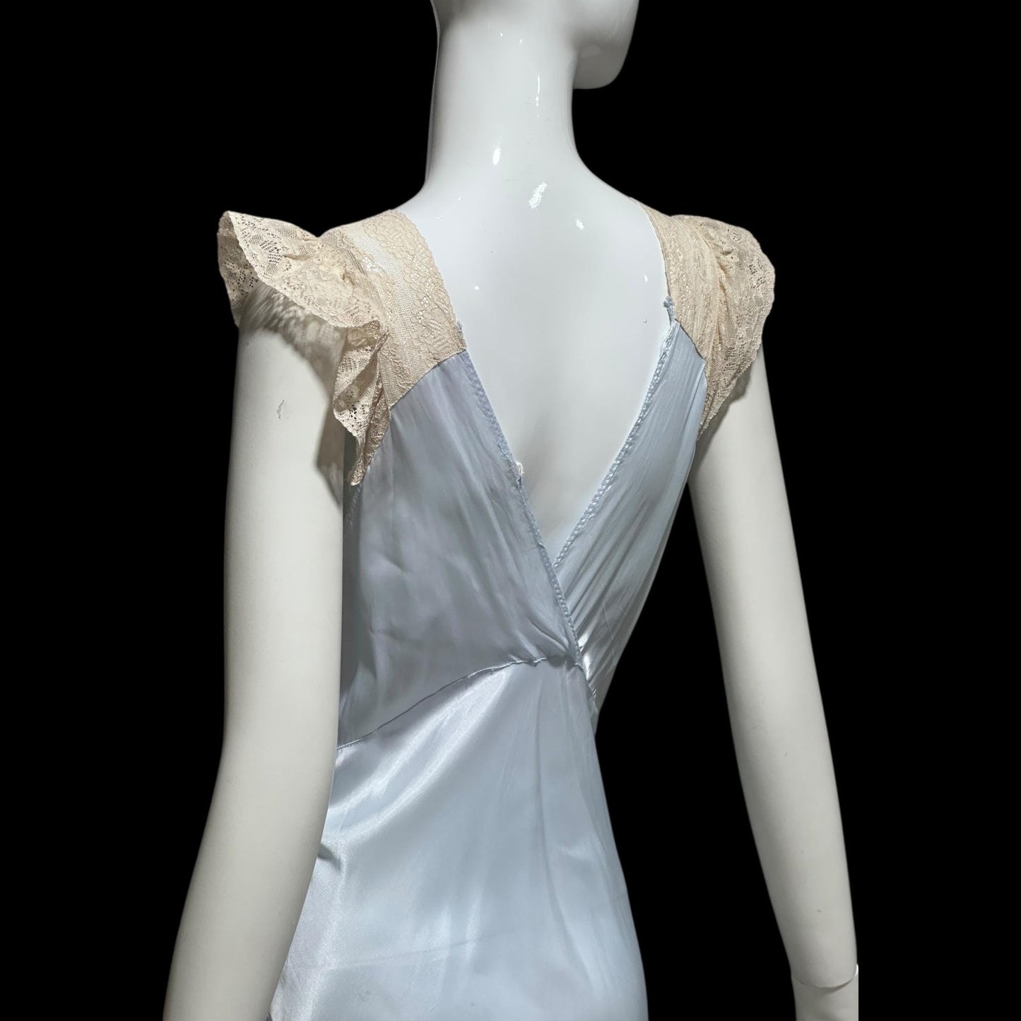 1940s vintage nightgown slip dress, INTERNATIONAL, dusty blue rayon lingerie dress