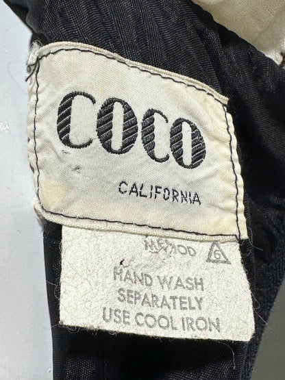 COCO CALIFORNIA, Vintage 1970s maxi dress, Black and White cotton cocktail dress, Ruffled collar