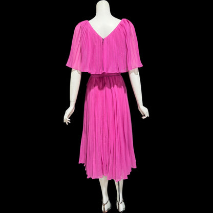 MISS ELLIETTE Vintage 1960s pleated party dress, pink cocktail dress, ruffled collar