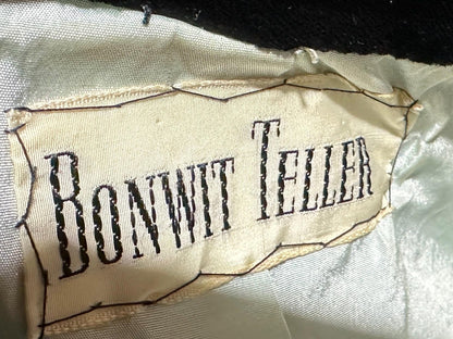 BONWIT TELLER, vintage 1940s black velvet jacket coat, fitted princess cut new look, nipped waist