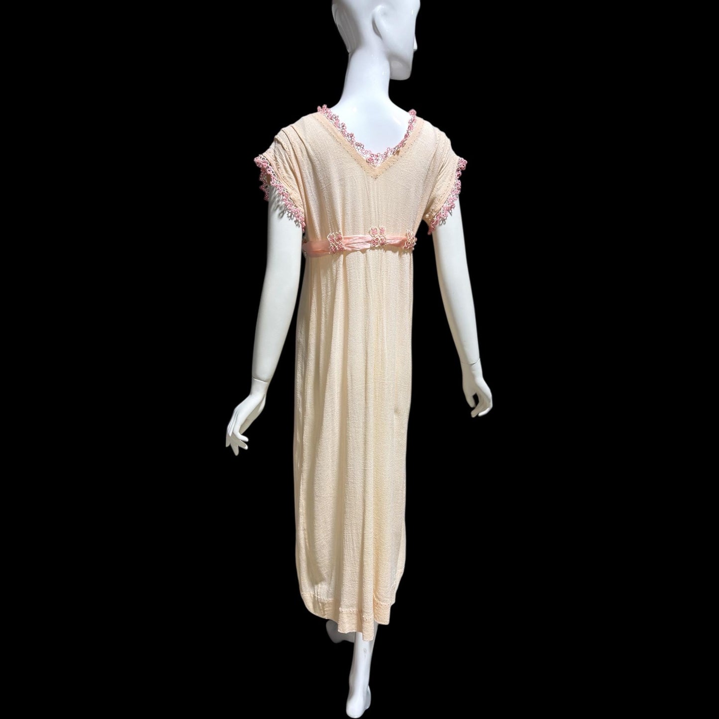 1920s vintage nightgown dress, Romantic Dusty pink cotton gauze muslin lingerie dress with needlework