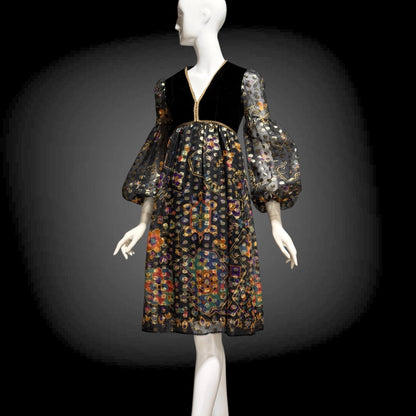 LORD & TAYLOR Vintage 1960s cocktail dress, Malcolm Starr Babydoll Empire Waist evening party dress