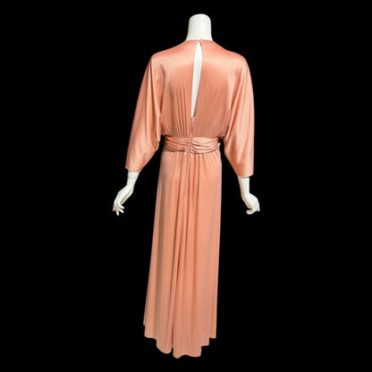 ESTEVEZ vintage 1970s evening dress, peachy copper jersey knit Goddess hostess dress