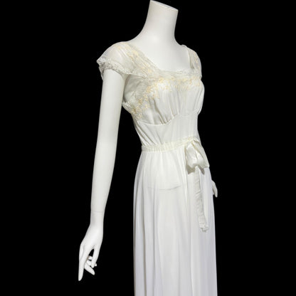 KAYSER LUXITE, vintage 1940s nightgown slip dress, white nylon full sweep bridal night dress