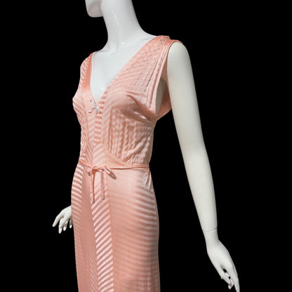 LORRAINE vintage 1940s nightgown slip dress, Shiny peachy pink bias cut slip dress, full length