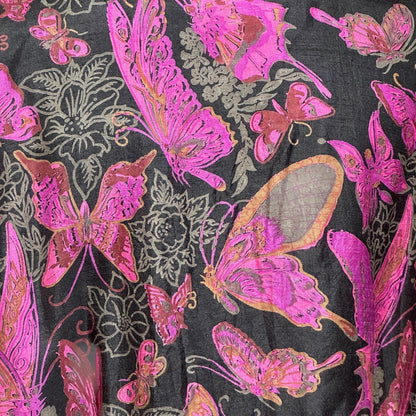 DESIGN THAI BANGKOK, vintage 1960s caftan dress, maxi party dress, hot pink butterfly print silk dress
