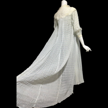 TULA, vintage 1940s nightgown robe set, powder blue striped sheer seersucker peignoir set