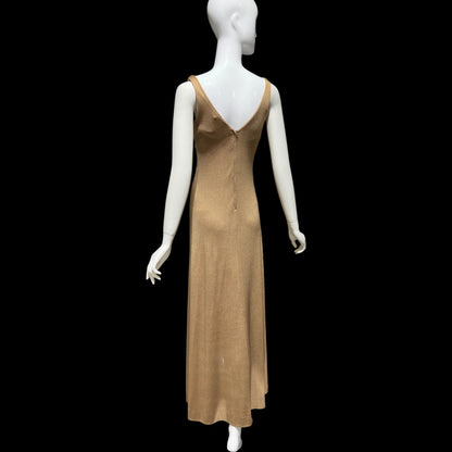 YOUNG DIMENSIONS SAKS Fifth Ave, vintage 1970s evening dress, Bronze slinky metallic knit maxi slip dress, Disco party cocktail dress