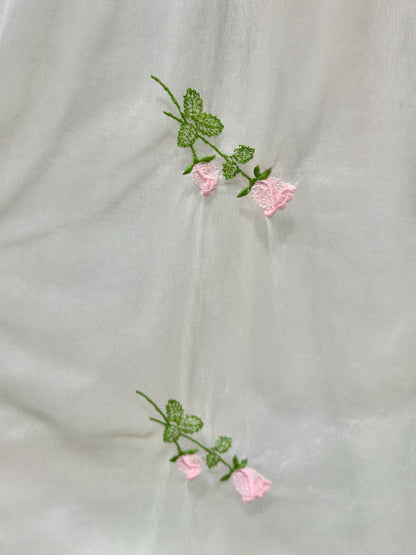 1950s Vintage nightgown slip dress, pink embroidered scattered rosebuds