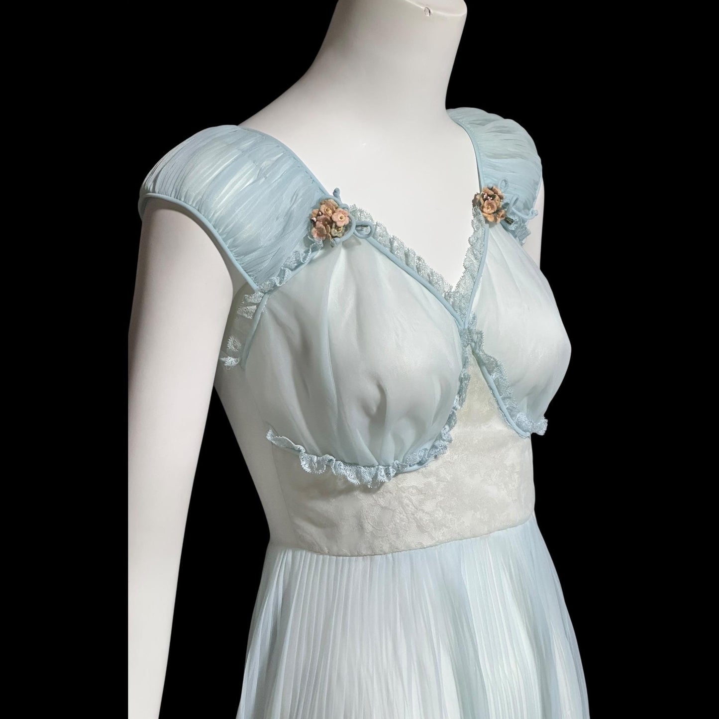 1940s Sheer Nightgown Slip Dress: Totally sheer powder blue micro pleat Old Hollywood Night Dress