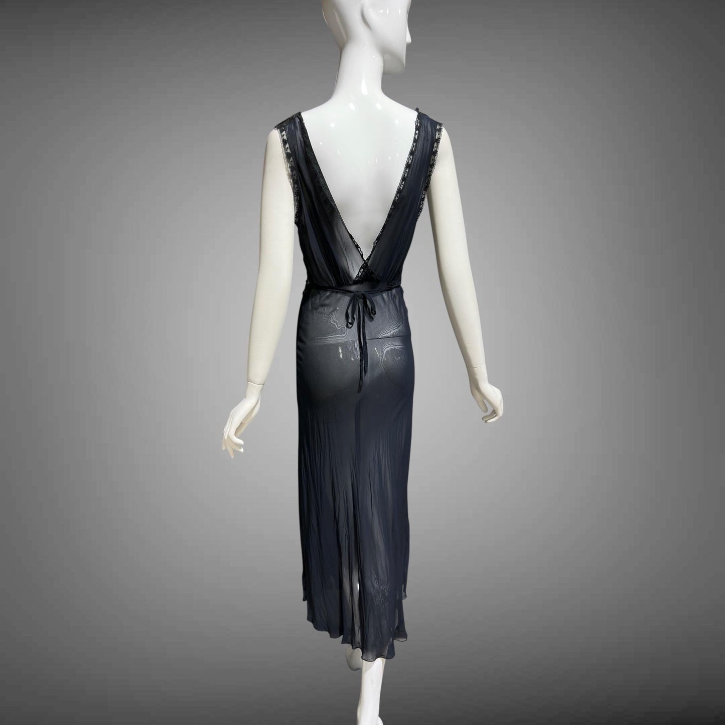 LADY DUFF, vintage 1930s Nightgown slip dress, sheer sultry black night dress, bias cut with lace