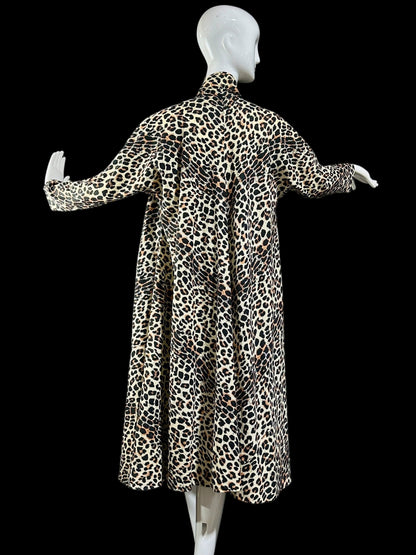 MAXAN vintage 1950s evening swing coat, cotton animal print duster cocktail wrap dress