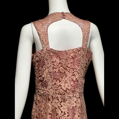1930s vintage evening dress, Dusty pink lace sheath gown, fully lined