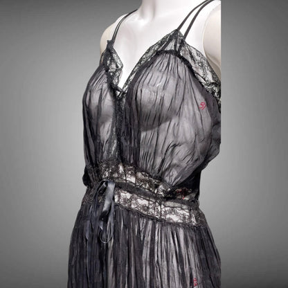 TULA vintage 1940s Nightgown slip dress, sultry black sheer waffled nylon lingerie dress, large