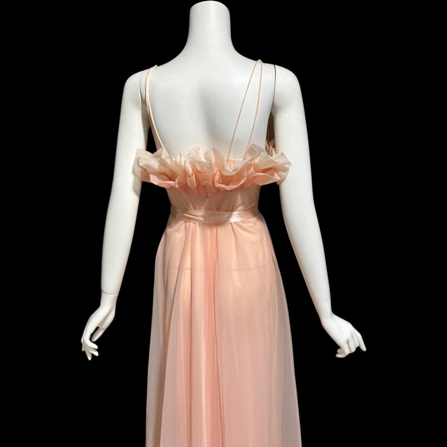VANITY FAIR, vintage 1950s nightgown slip dress, peaches and cream sheer chiffon ruffles Grecian goddess gown