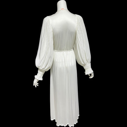 1980s vintage dressing gown robe, Slinky white jersey polyamide wrap front housecoat