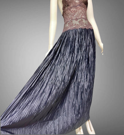 FERNANDO SANCHEZ, vintage 1970s Nightgown, Black and Chocolate lace plisse gown