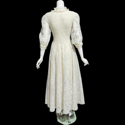ODETTE BARSA, vintage 1950s dressing gown robe, white smocked elastic and lace bridal robe