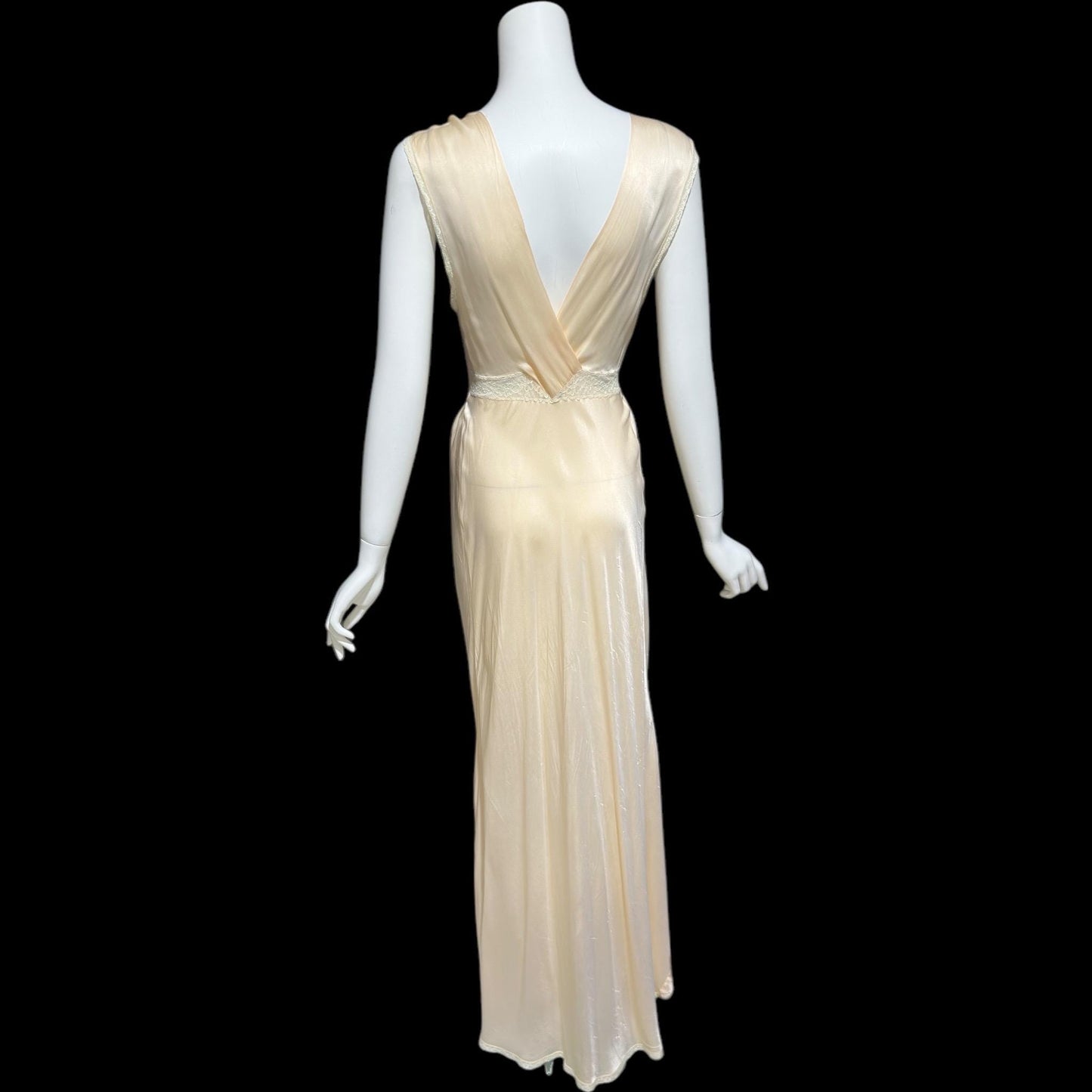 LAROS, vintage 1940s nightgown slip dress, soft peach bias cut Bemberg rayon slip dress