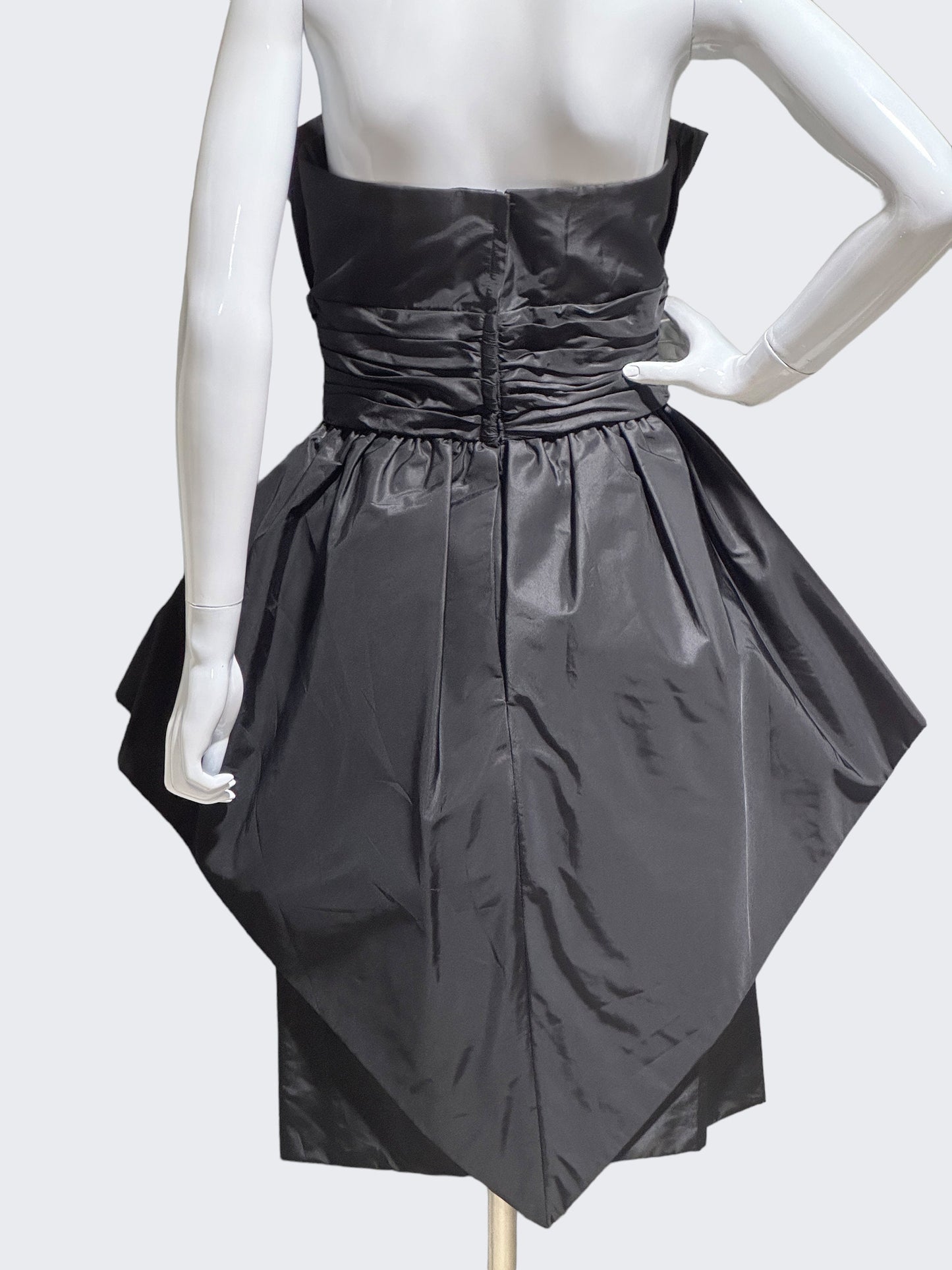 VICTOR COSTA 1980s vintage evening dress, Black Taffeta wiggle peplum avant garde party dress