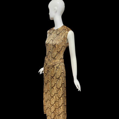 DYNASTY Vintage 1960s evening dress, TRULY SOCIAL metallic copper, gold, bronze and silver paisley gown