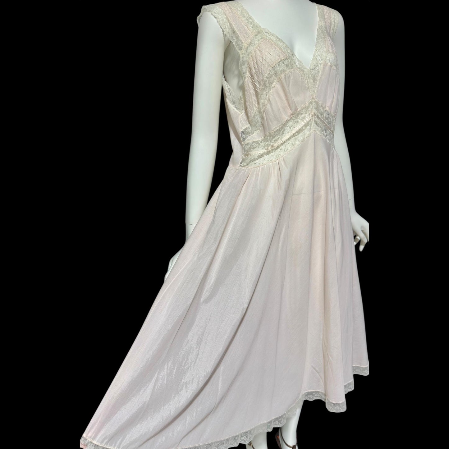 FISCHER HEAVENLY LINGERIE, vintage 1950s nightgown slip dress, ethereal soft pink and white lace
